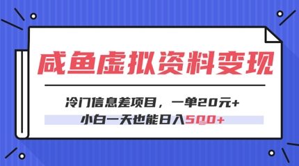 咸鱼虚拟资料变现，冷门信息差项目，一单20.小白一天也能日入5张网赚项目-副业赚钱-互联网创业-资源整合-私域引流-黑科技软件-引流软件哲客网创