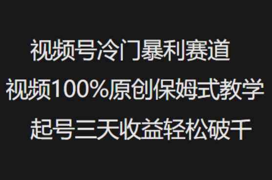 视频号冷门暴利赛道视频100%原创保姆式教学起号三天收益轻松破千网赚项目-副业赚钱-互联网创业-资源整合-私域引流-黑科技软件-引流软件哲客网创