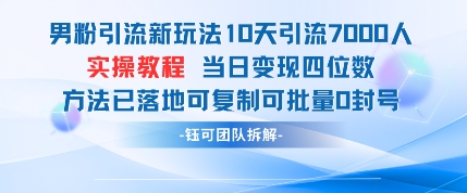 男粉引流新玩法10天引流7000人当日变现四位数可复制可批量0封号网赚项目-副业赚钱-互联网创业-资源整合-私域引流-黑科技软件-引流软件哲客网创