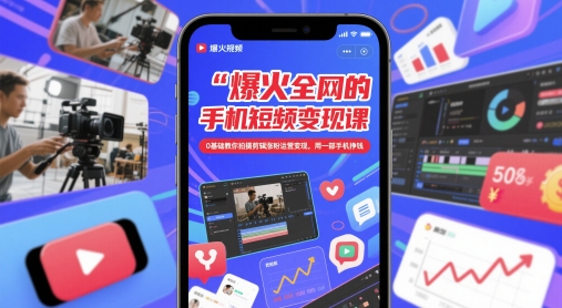爆火全网的手机短视频变现课，0基础教你拍摄剪辑涨粉运营变现，用一部手机挣钱网赚项目-副业赚钱-互联网创业-资源整合-私域引流-黑科技软件-引流软件哲客网创