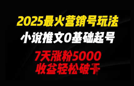 2025最火营销号玩法：小说推文0基础起号，7天涨粉5000，收益轻松破k网赚项目-副业赚钱-互联网创业-资源整合-私域引流-黑科技软件-引流软件哲客网创