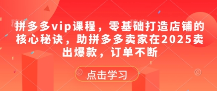 拼多多vip课程，零基础打造店铺的核心秘诀，助拼多多卖家在2025卖出爆款，订单不断网赚项目-副业赚钱-互联网创业-资源整合-私域引流-黑科技软件-引流软件哲客网创