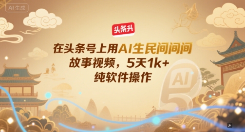 在头条号上用AI生民间故事视频，5天1k+，纯软件操作网赚项目-副业赚钱-互联网创业-资源整合-私域引流-黑科技软件-引流软件哲客网创