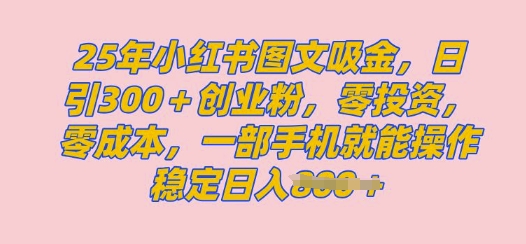 2025年小红书创业粉图文自热教程，日+300创业粉，单日变现多张，无脑操作，宝妈，小白抓紧冲网赚项目-副业赚钱-互联网创业-资源整合-私域引流-黑科技软件-引流软件哲客网创