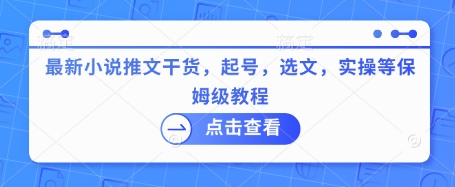 最新小说推文干货，起号，选文，实操等保姆级教程网赚项目-副业赚钱-互联网创业-资源整合-私域引流-黑科技软件-引流软件哲客网创