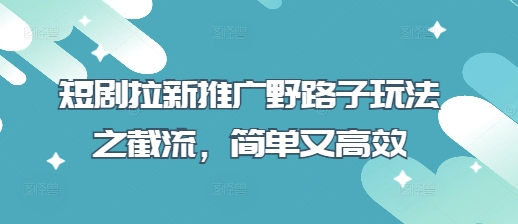 短剧拉新推广野路子玩法之截流，简单又高效网赚项目-副业赚钱-互联网创业-资源整合-私域引流-黑科技软件-引流软件哲客网创