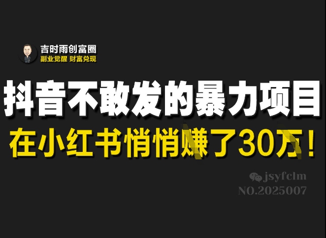 抖音不敢发的暴利项目，在小红书悄悄挣了30W网赚项目-副业赚钱-互联网创业-资源整合-私域引流-黑科技软件-引流软件哲客网创