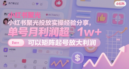 小红书聚光投放实操经验分享，单号月利润超1w+，可以矩阵起号放大利润网赚项目-副业赚钱-互联网创业-资源整合-私域引流-黑科技软件-引流软件哲客网创