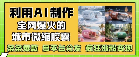 利用AI制作全网爆火的城市微缩胶囊，条条爆款， 多平台分发，疯狂涨粉变现网赚项目-副业赚钱-互联网创业-资源整合-私域引流-黑科技软件-引流软件哲客网创