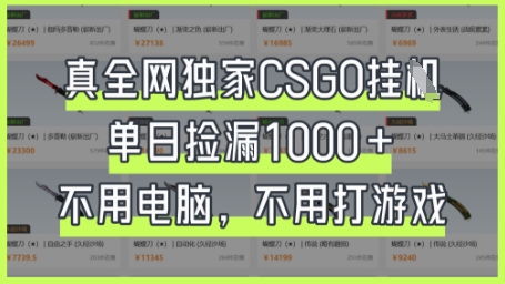 真全网独家CSGO挂G，单日捡漏1k+【揭秘】网赚项目-副业赚钱-互联网创业-资源整合-私域引流-黑科技软件-引流软件哲客网创