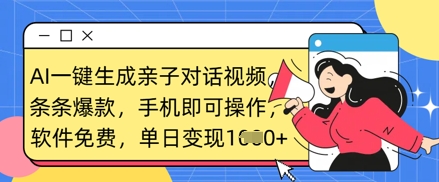 AI一键生成亲子对话视频，条条爆款，一部手机即可操作，单日变现数张网赚项目-副业赚钱-互联网创业-资源整合-私域引流-黑科技软件-引流软件哲客网创