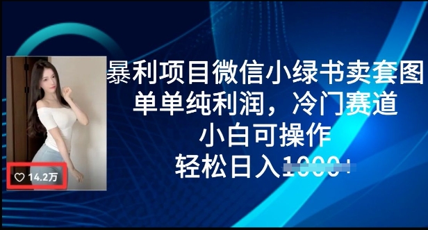 暴利项目微信小绿书卖套图，单单纯利润，冷门赛道， 小白可操作，轻松日入多张网赚项目-副业赚钱-互联网创业-资源整合-私域引流-黑科技软件-引流软件哲客网创