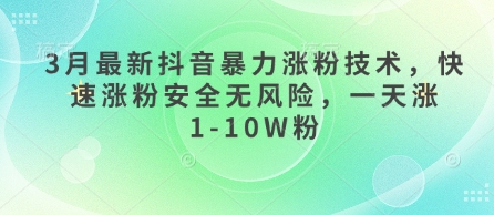 3月最新抖音暴力涨粉技术，快速涨粉安全无风险，一天涨1-10W粉网赚项目-副业赚钱-互联网创业-资源整合-私域引流-黑科技软件-引流软件哲客网创
