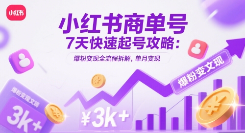 小红书商单号7天快速起号攻略：爆粉变现全流程拆解，单月变现3k+网赚项目-副业赚钱-互联网创业-资源整合-私域引流-黑科技软件-引流软件哲客网创