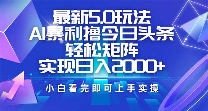 （14336期）今日头条最新5.0玩法，思路简单，复制粘贴，轻松实现矩阵日入2000+网赚项目-副业赚钱-互联网创业-资源整合-私域引流-黑科技软件-引流软件哲客网创