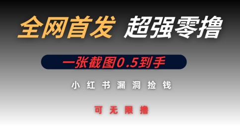 全网首发无限零撸捡钱项目，小红书一张截图0.5元可无限零撸网赚项目-副业赚钱-互联网创业-资源整合-私域引流-黑科技软件-引流软件哲客网创