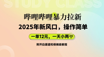 哔哩哔哩暴力拉新：2025年新风口，一单12元，一天数张(附开白渠道和保姆级教程)网赚项目-副业赚钱-互联网创业-资源整合-私域引流-黑科技软件-引流软件哲客网创