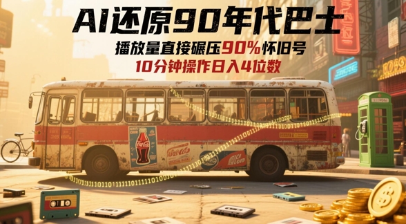 AI还原90年代巴士，一帧就让70后泪崩，播放量直接碾压90%怀旧号，每天操作十分钟，日入四位数网赚项目-副业赚钱-互联网创业-资源整合-私域引流-黑科技软件-引流软件哲客网创