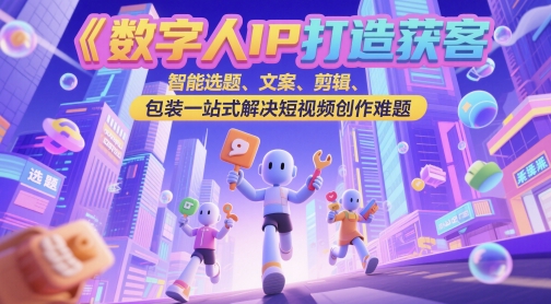 数字人IP打造获客变现实操课，智能选题、文案、剪辑、包装一站式解决短视频创作难题网赚项目-副业赚钱-互联网创业-资源整合-私域引流-黑科技软件-引流软件哲客网创