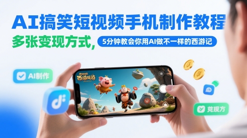 AI搞笑短视频手机制作教程，多张变现方式，5分钟教会你用AI做不一样的西游记网赚项目-副业赚钱-互联网创业-资源整合-私域引流-黑科技软件-引流软件哲客网创