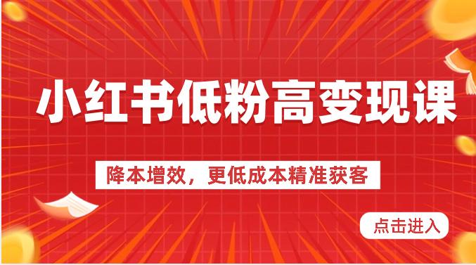 小红书低粉高变现课-降本增效，更低成本精准获客，小红书必爆的流量密码网赚项目-副业赚钱-互联网创业-资源整合-私域引流-黑科技软件-引流软件哲客网创
